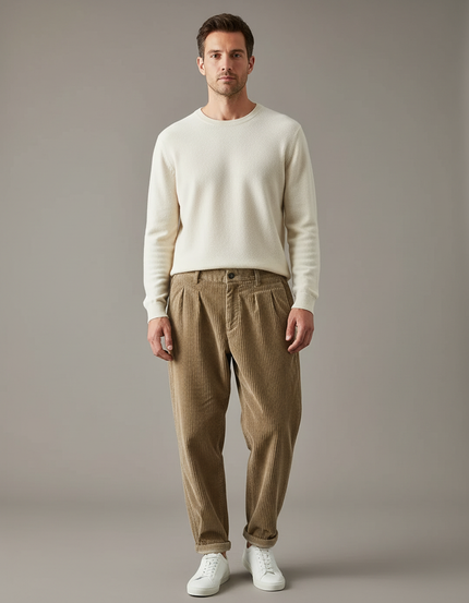 Pantalon Velours Côtelé Marron Homme - Cordé