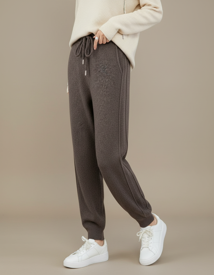 Pantalon Marron Cachemire Tricoté Chaud Décontracté Femme - Maille