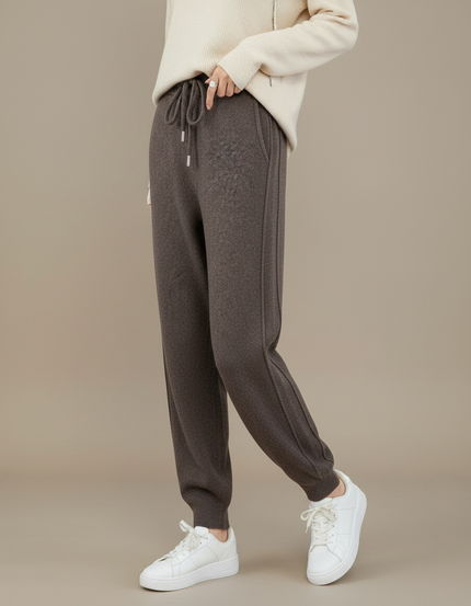Pantalon Marron Cachemire Tricoté Chaud Décontracté Femme - Maille