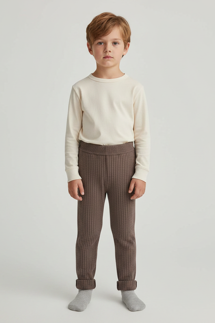 Pantalon Marron Côtelé Tricoté Confortable Décontracté Enfant - Maille