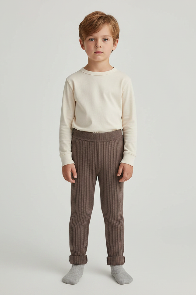 Pantalon Marron Côtelé Tricoté Confortable Décontracté Enfant - Maille