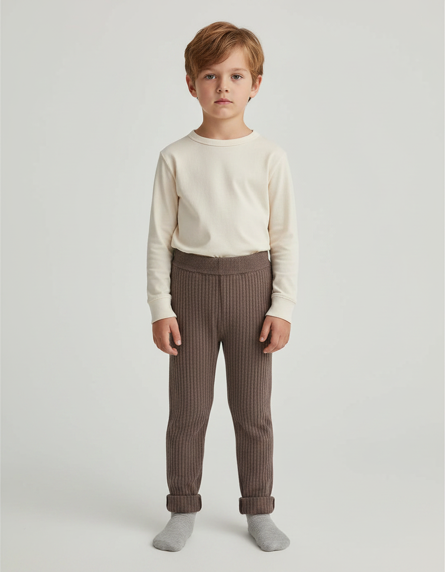 Pantalon Marron Côtelé Tricoté Confortable Décontracté Enfant - Maille