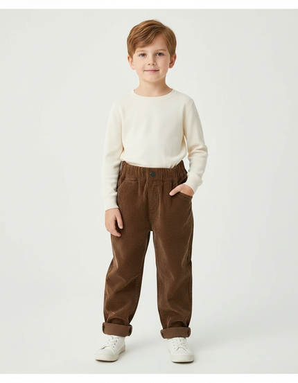 Pantalon Marron Côtelé Ample Décontracté Unisexe - Cordé
