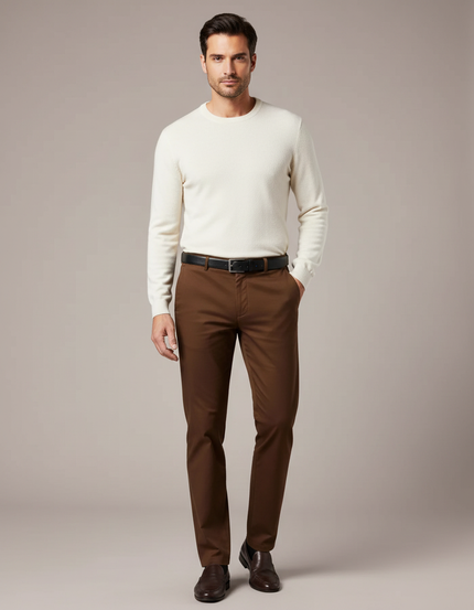 Pantalon Marron Coton Droit Classique Homme