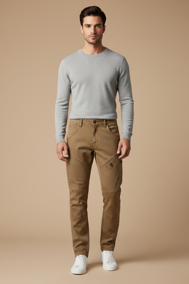 Pantalon Marron Cargo Slim Coton Décontracté Homme