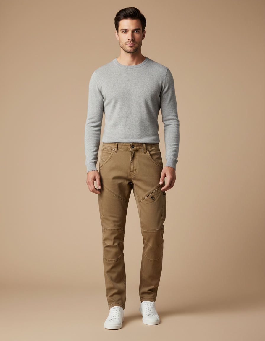 Pantalon Marron Cargo Slim Coton Décontracté Homme
