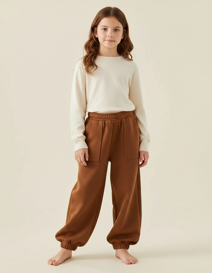 Pantalon Marron Ample Coton Élastique Enfant Confortable - Molleton
