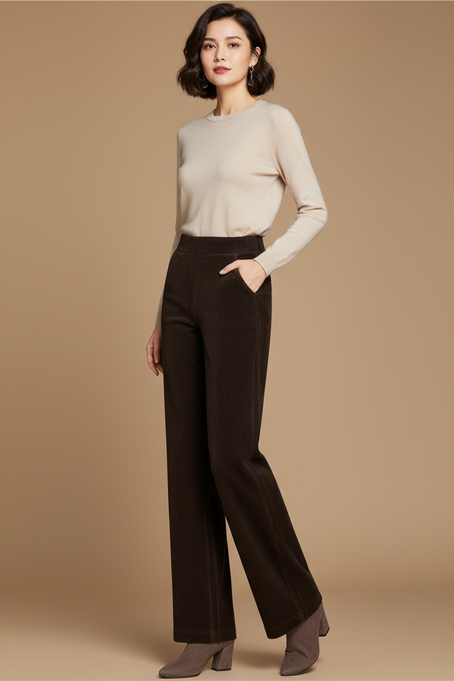 Pantalon Velours Marron Femme - Cordé