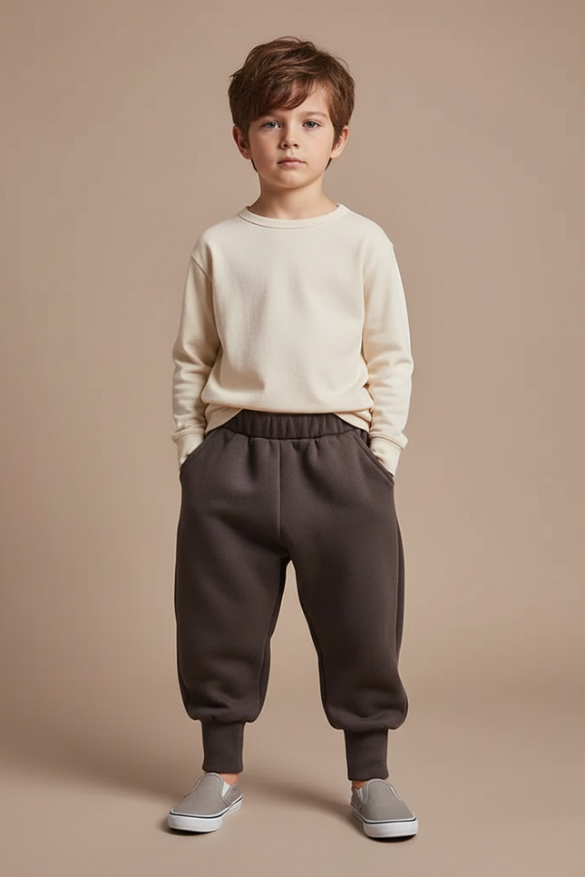 Pantalon Marron Ample Molletonné Doux Enfant