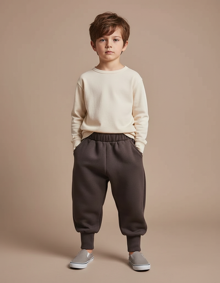 Pantalon Marron Ample Molletonné Doux Enfant