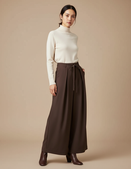 Pantalon Paper Bag Marron - Polyester
