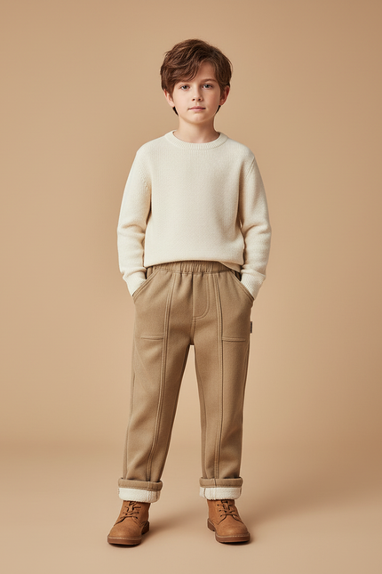 Pantalon Marron Ample Doux Élastiqué Hiver Garçon - Molleton