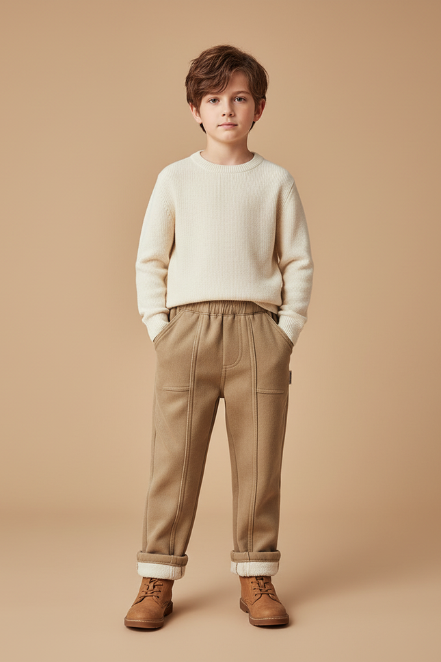 Pantalon Marron Ample Doux Élastiqué Hiver Garçon - Molleton