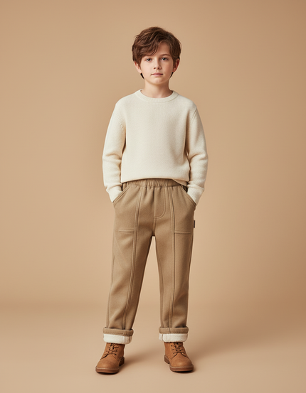 Pantalon Marron Ample Doux Élastiqué Hiver Garçon - Molleton