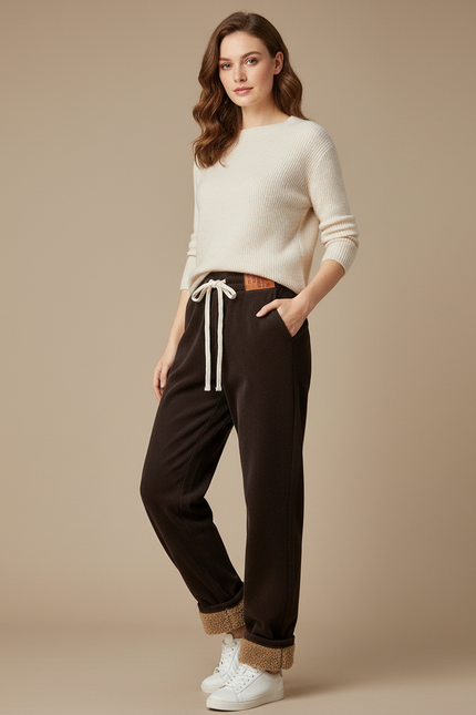 Pantalon Marron Côtelé Doublé Chaud Décontracté Femme - Cordé