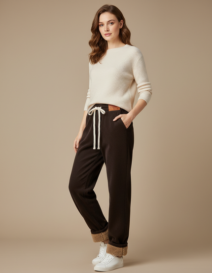 Pantalon Marron Côtelé Doublé Chaud Décontracté Femme - Cordé