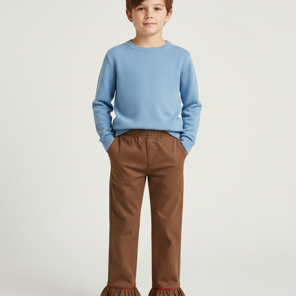 Pantalon Marron Évasé Volants Rouge Enfant - Molleton