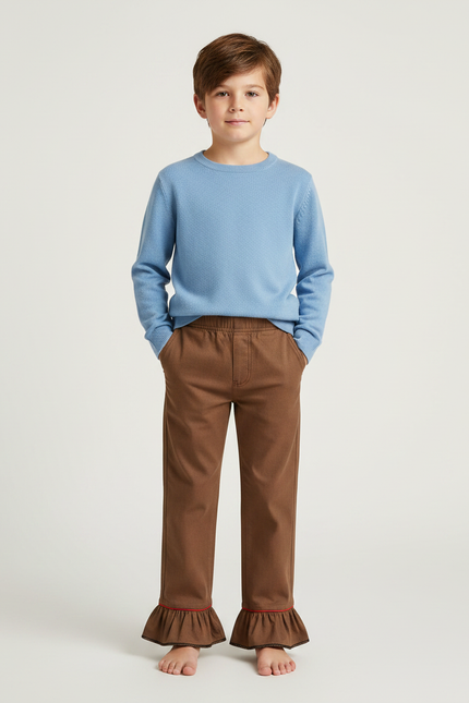 Pantalon Marron Évasé Volants Rouge Enfant - Molleton