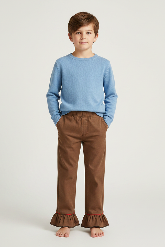 Pantalon Marron Évasé Volants Rouge Enfant - Molleton