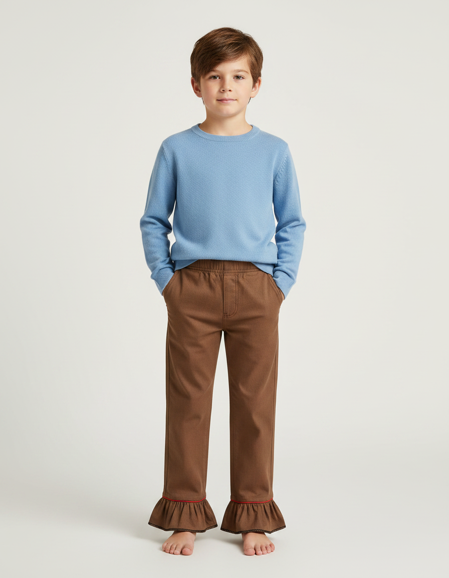 Pantalon Marron Évasé Volants Rouge Enfant - Molleton