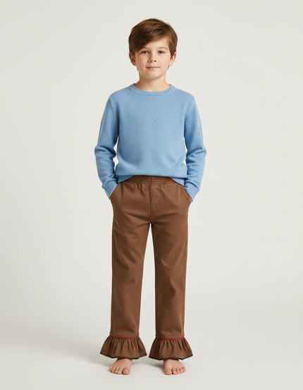 Pantalon Marron Évasé Volants Rouge Enfant - Molleton