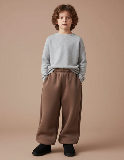 Pantalon Marron Ample Molletonné Enfant Décontracté Chaud