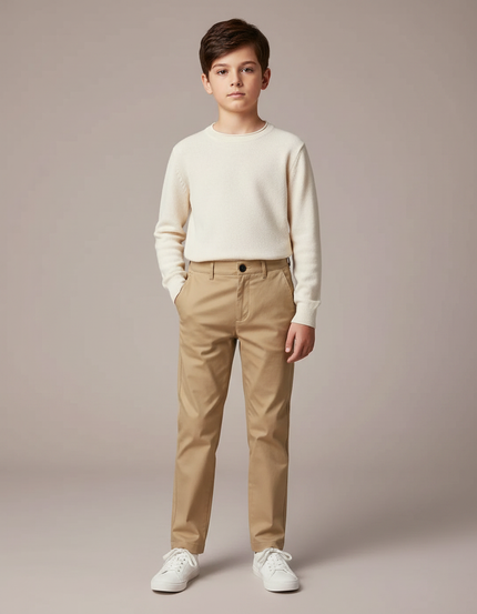 Pantalon Marron Chino Élégant Garçon Décontracté - Kaki Gabardine