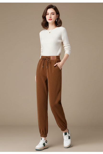 Pantalon Marron Côtelé Doux Ample Confortable - Cordé