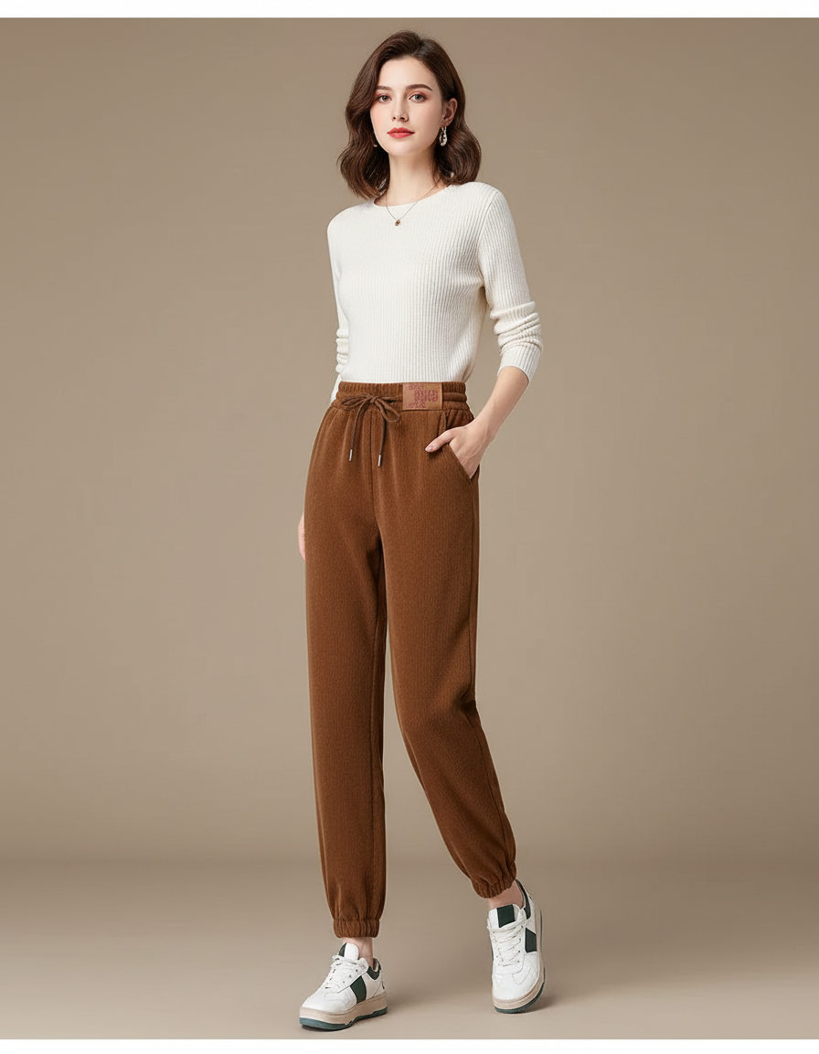 Pantalon Marron Côtelé Doux Ample Confortable - Cordé