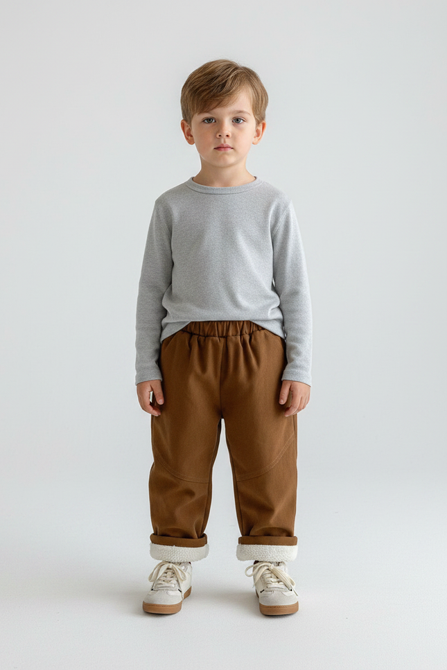 Pantalon Marron Polaire Doublé Chaud Enfant Confortable - Molleton