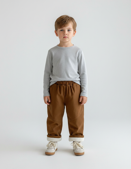 Pantalon Marron Polaire Doublé Chaud Enfant Confortable - Molleton
