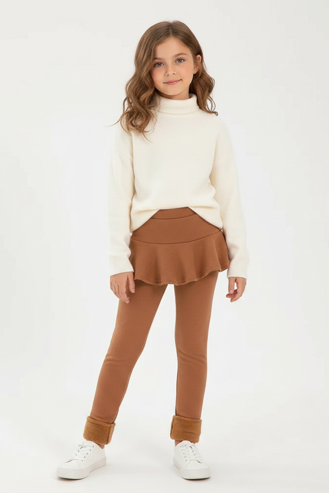 Pantalon Marron Enfant Jupe Intégrée Molletonné Chaud