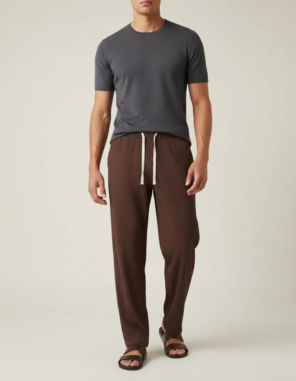 Pantalon Marron Côtelé Ample Décontracté Cordon Homme - Cordé