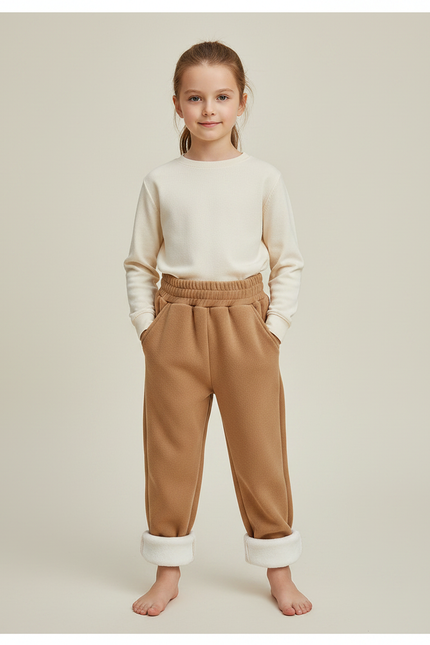 Pantalon Marron Polaire Doublé Chaud Confortable Fille - Molleton