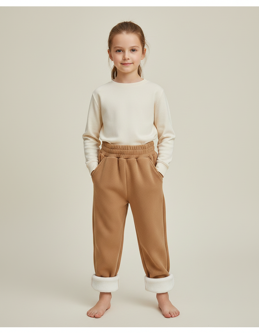Pantalon Marron Polaire Doublé Chaud Confortable Fille - Molleton