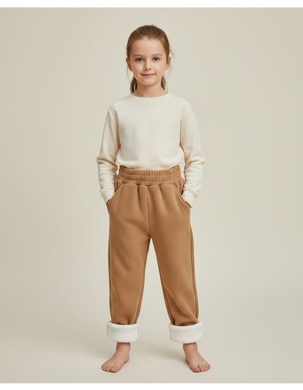 Pantalon Marron Polaire Doublé Chaud Confortable Fille - Molleton