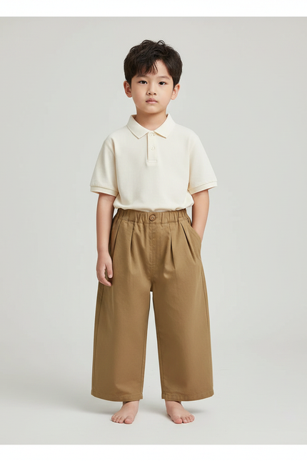 Pantalon Marron Ample Coton Décontracté Enfant Droit