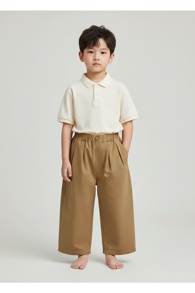 Pantalon Marron Ample Coton Décontracté Enfant Droit