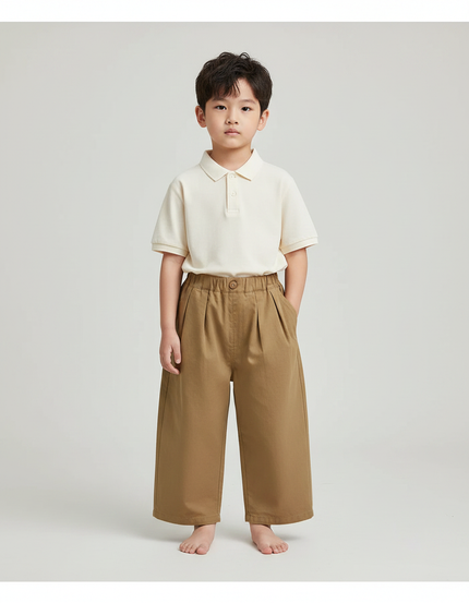Pantalon Marron Ample Coton Décontracté Enfant Droit