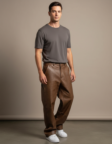 Pantalon Cuir Marron Vieilli