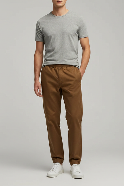 Pantalon Marron Homme Coton Décontracté Slim Fit