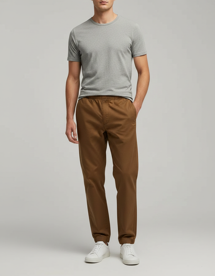 Pantalon Marron Homme Coton Décontracté Slim Fit