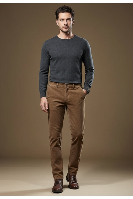 Pantalon Marron Côtelé Slim Hiver Homme - Cordé