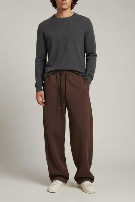 Pantalon Marron Ample Cordon Décontracté Fluide Homme - Molleton