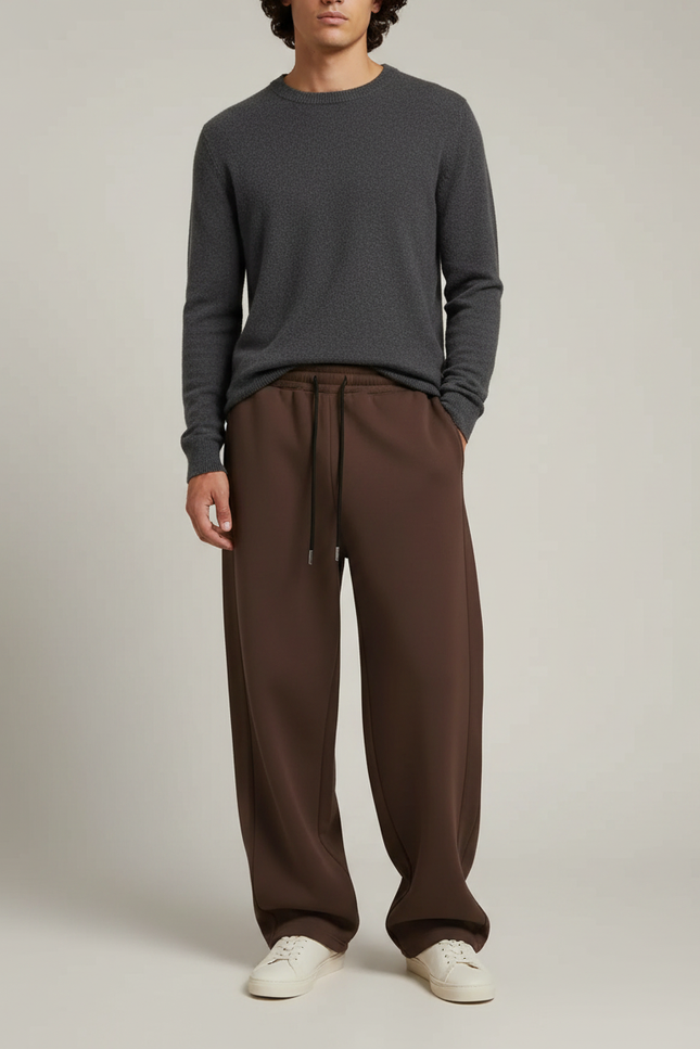 Pantalon Marron Ample Cordon Décontracté Fluide Homme - Molleton