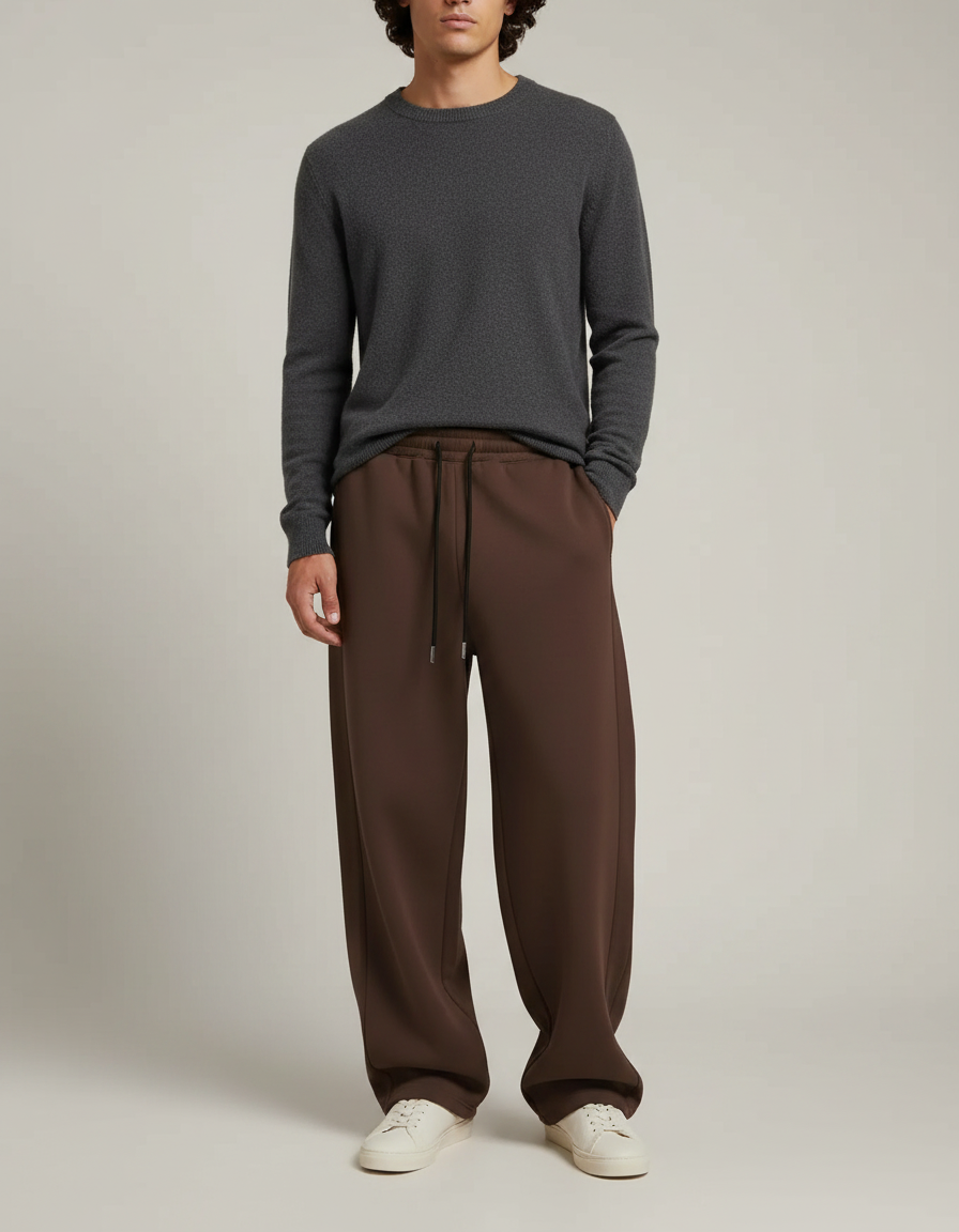 Pantalon Marron Ample Cordon Décontracté Fluide Homme - Molleton