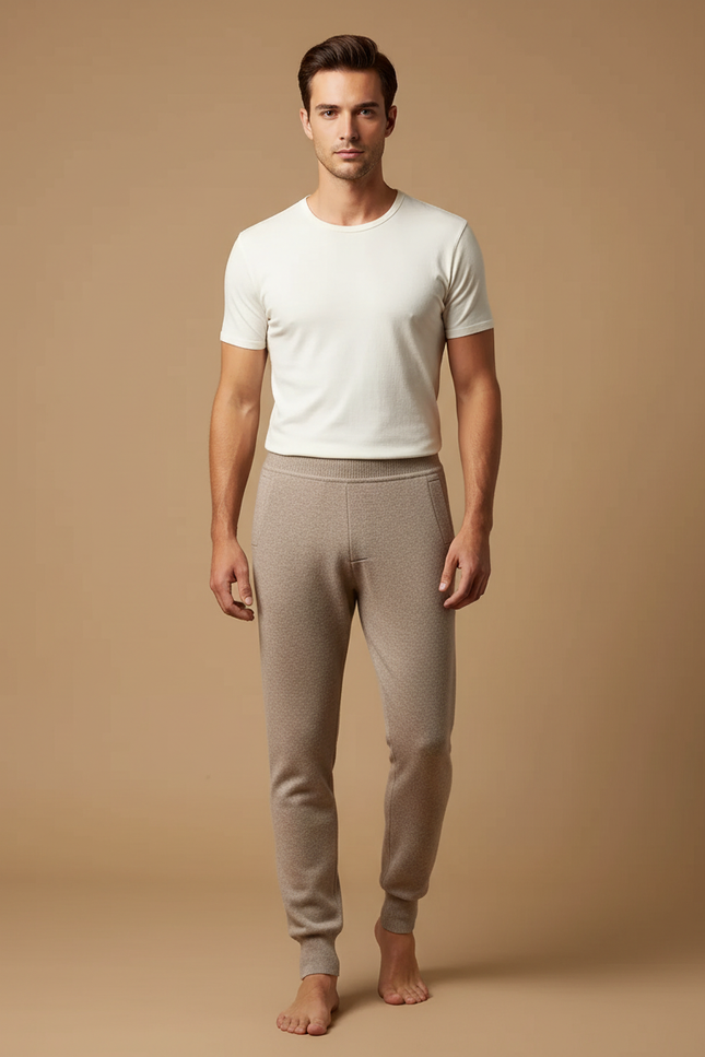 Pantalon Marron Laine Chaud Confortable Homme - Beige
