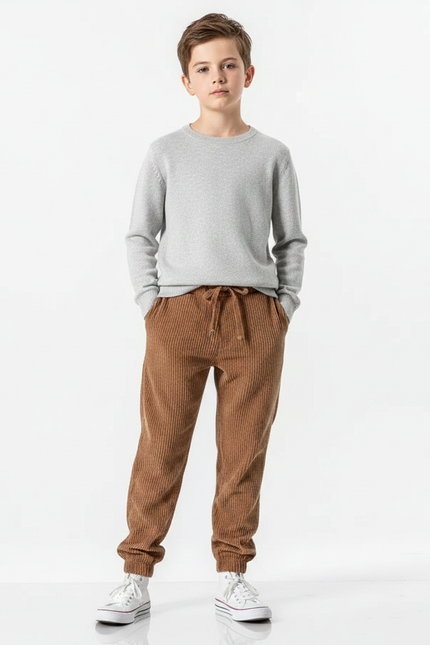 Pantalon Marron Côtelé Droit Décontracté Enfant Cordon - Cordé