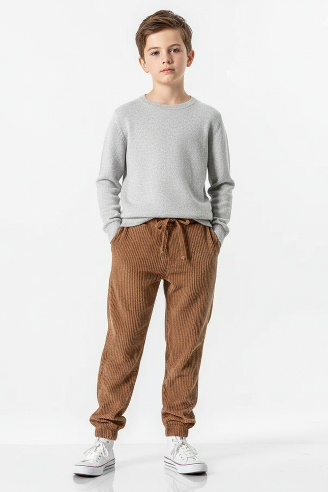 Pantalon Marron Côtelé Droit Décontracté Enfant Cordon - Cordé
