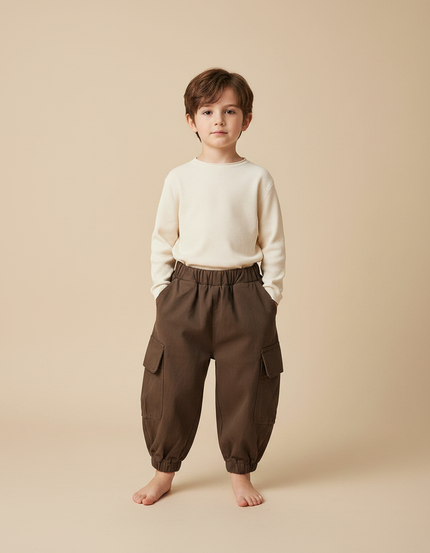 Pantalon Marron Cargo Ample Enfant Élastique - Toile